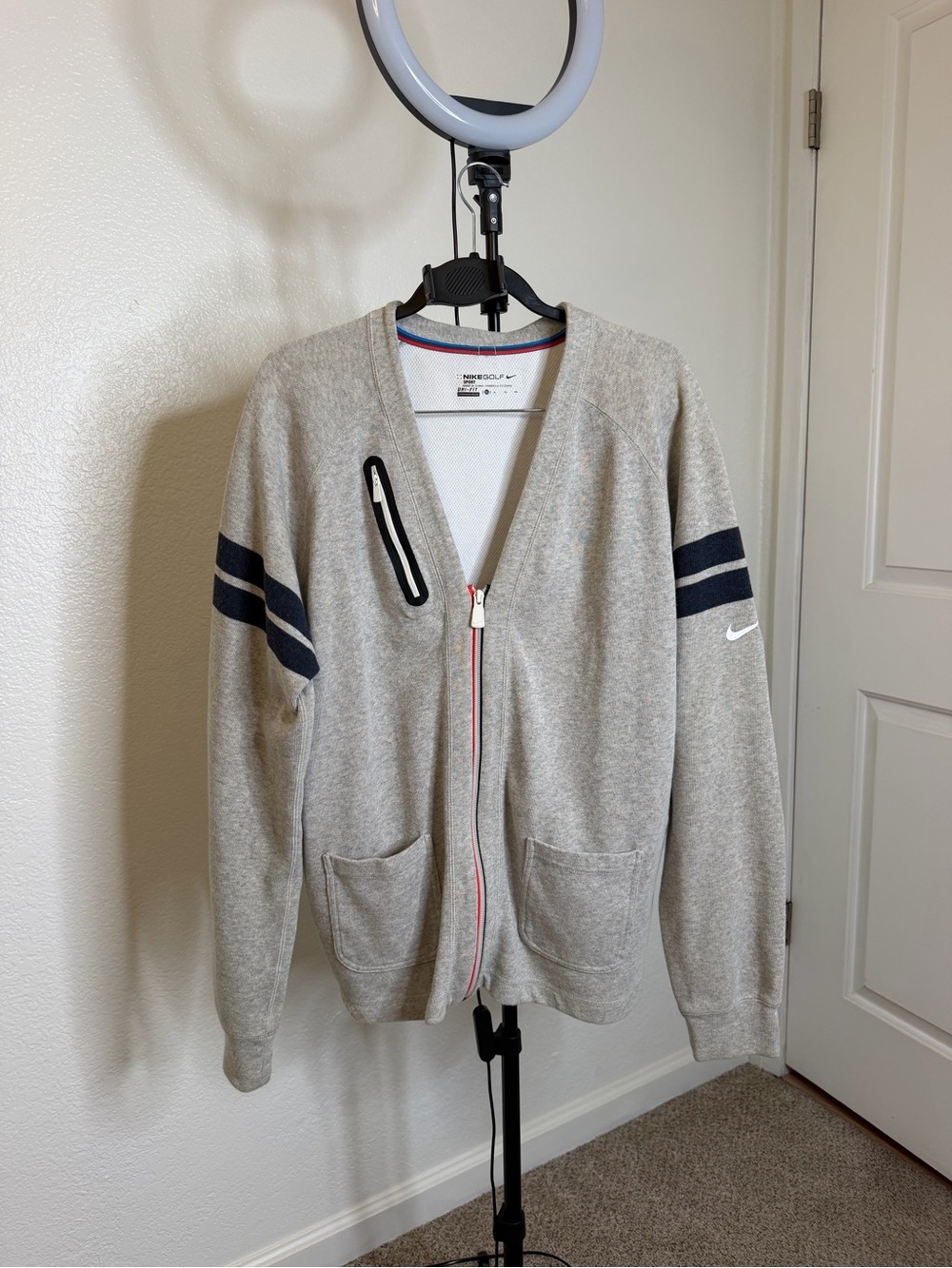 Rare Nike Golf Sweater Mens XL Grey Dri Fit Full Zip